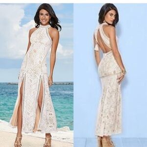VENUS Cream Backless Lace Dress